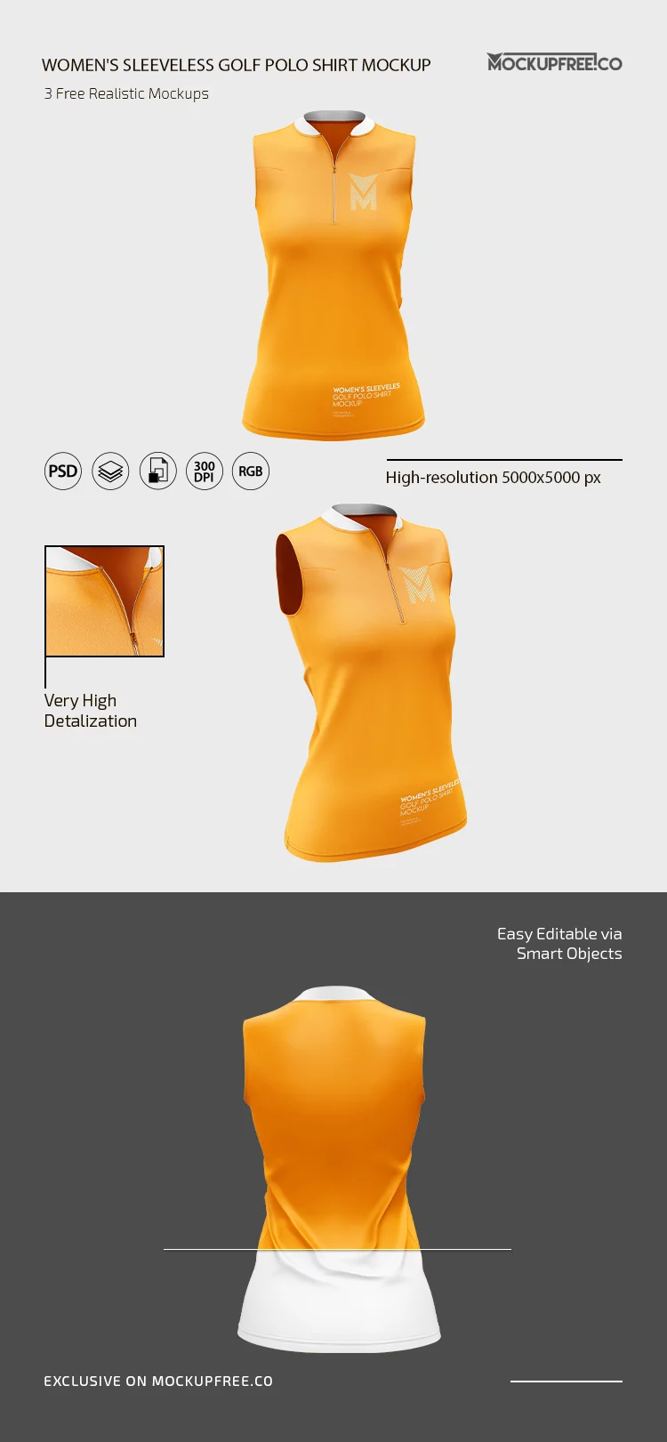 Free Women’s Sleeveless Golf Polo Shirt PSD Mockup