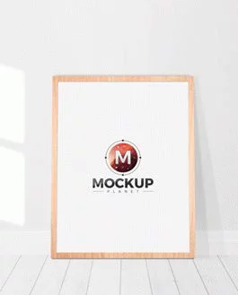 Free Wooden Standing Frame Poster PSD Mockup
