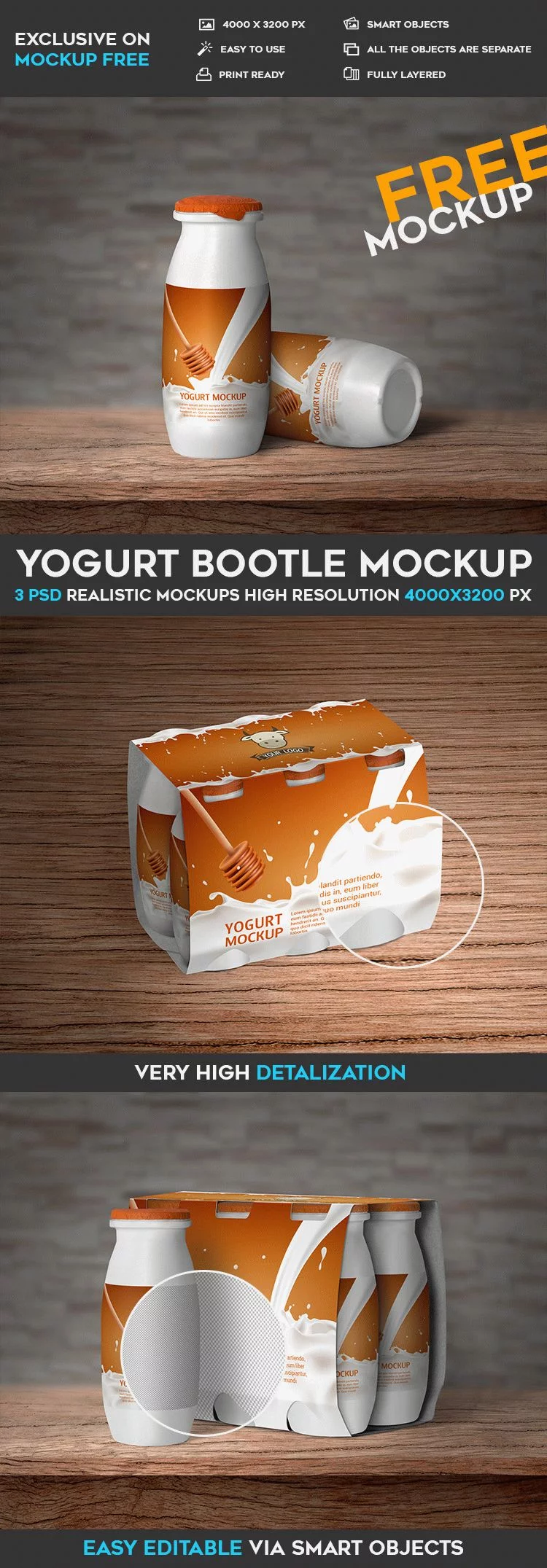 Free Yogurt Bottle Mockup PSD Template