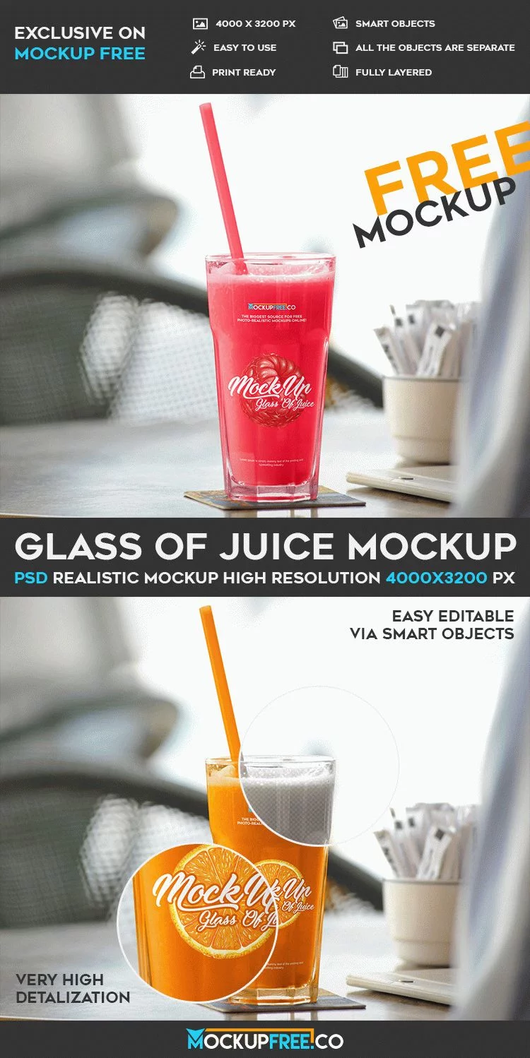 Glass Of Juice – Free PSD Mockup