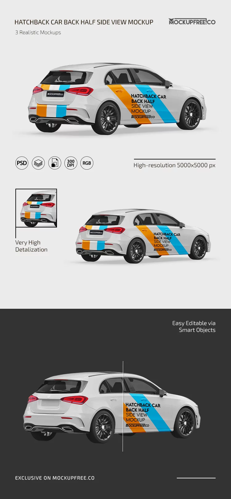 Hatchback Car Back Half Side View PSD Mockup