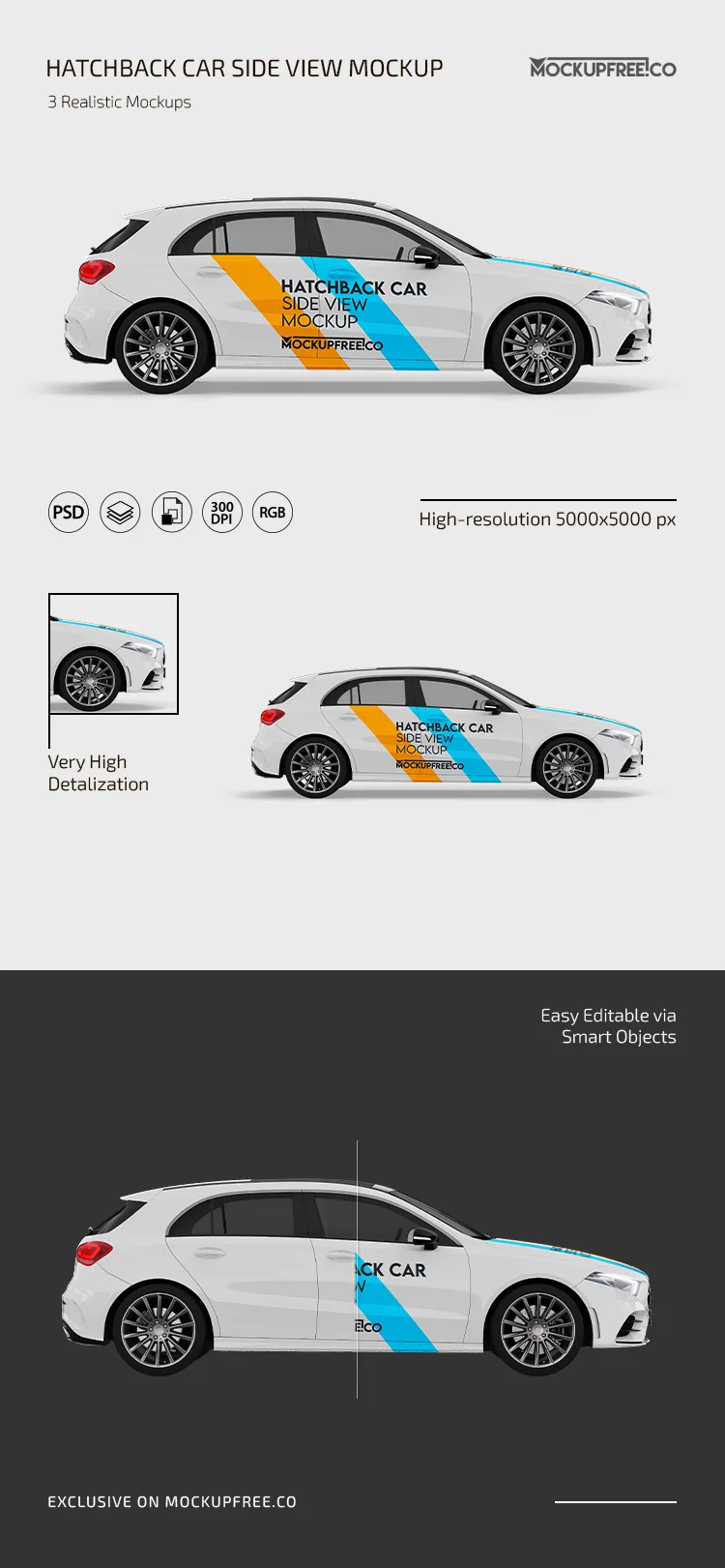 Hatchback Car Side View PSD Mockup