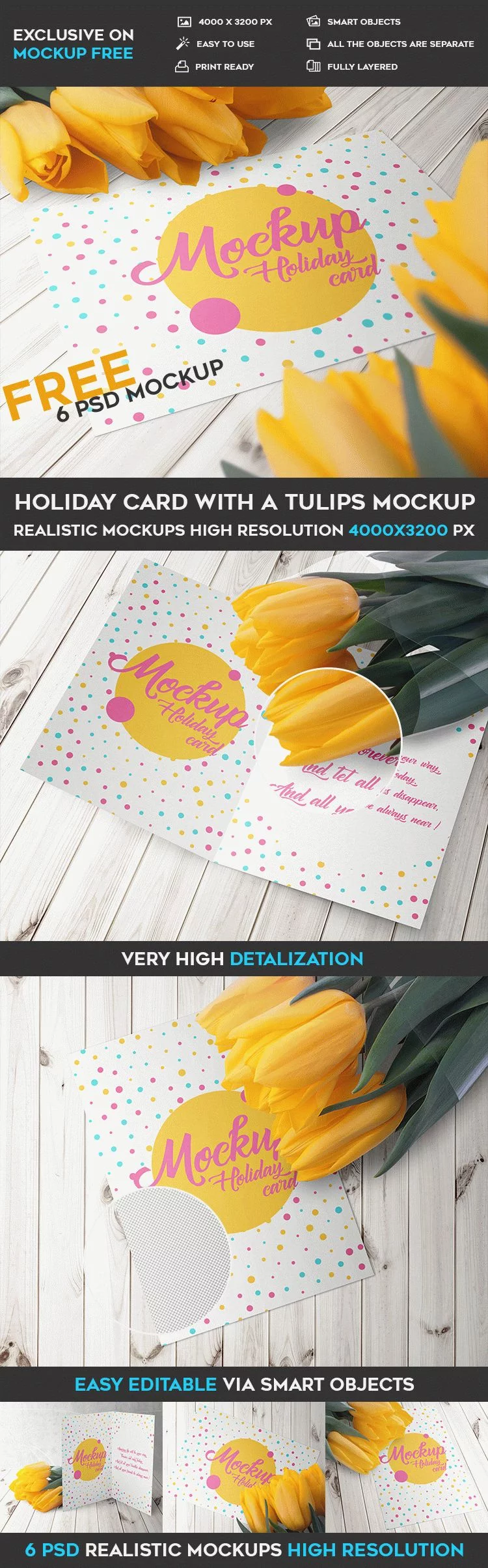 Holiday Card With A Tulips – 6 Free PSD Mockups