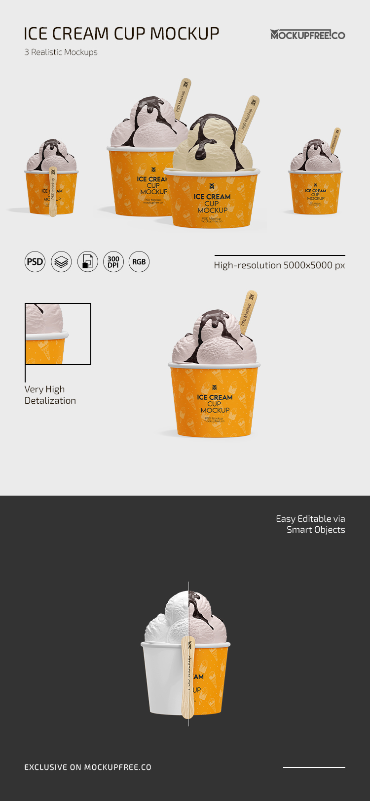 Ice Cream Cup Mockup Bundle in PSD for