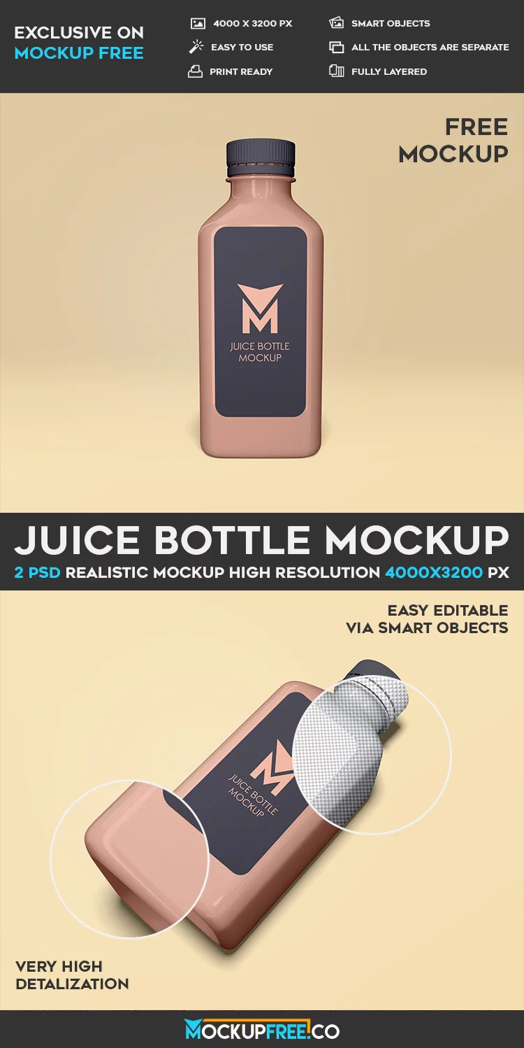 Juice Bottle – 2 Free PSD Mockups