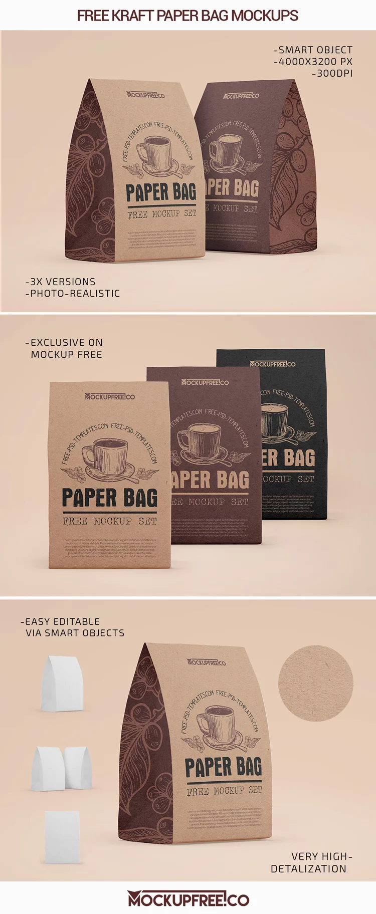 Kraft Paper Bag Mockup – 3 Free PSD Mockups