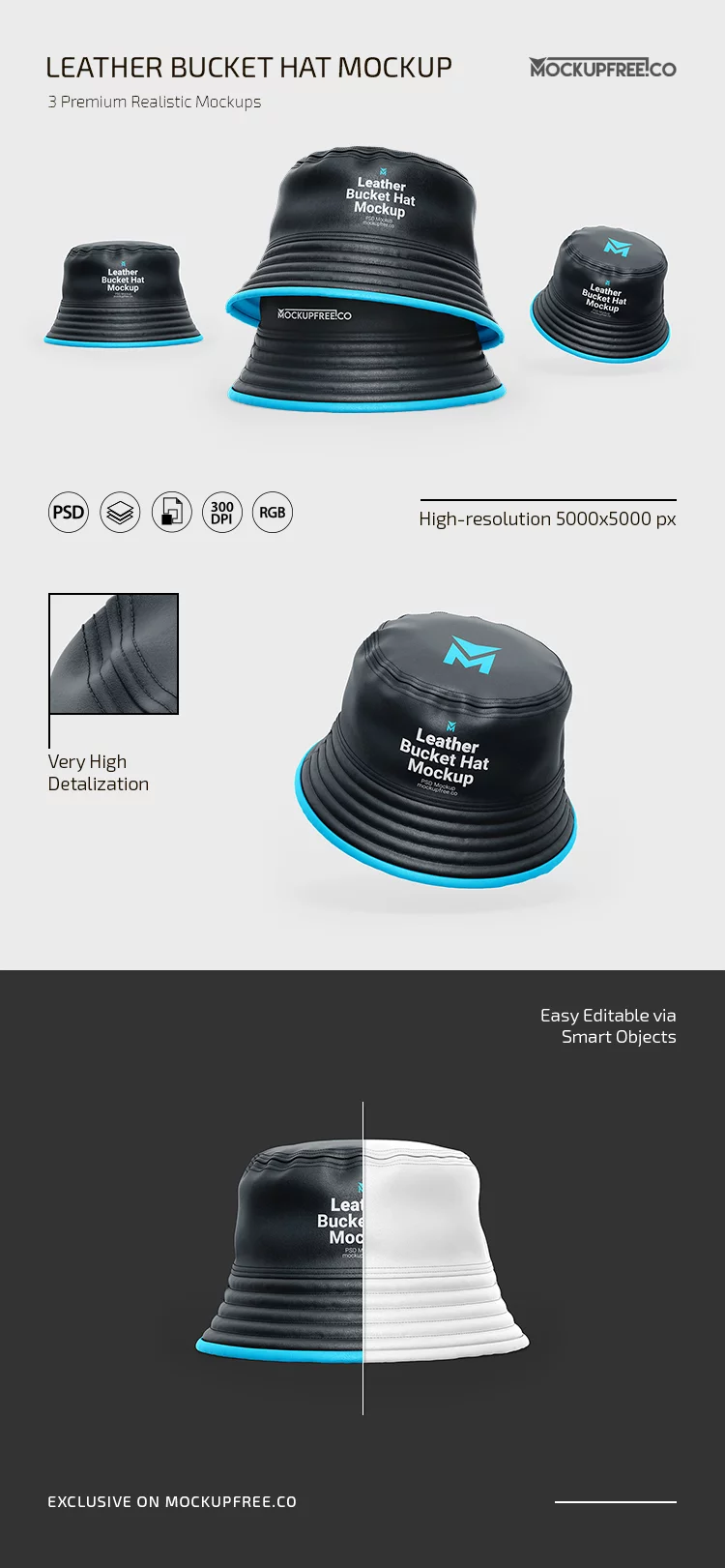 Leather Bucket Hat PSD Mockup