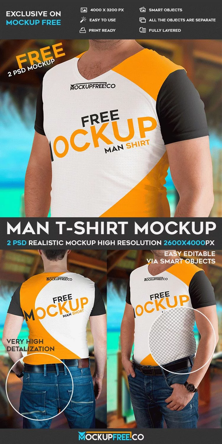 Man T-Shirt – 2 Free PSD Mockups