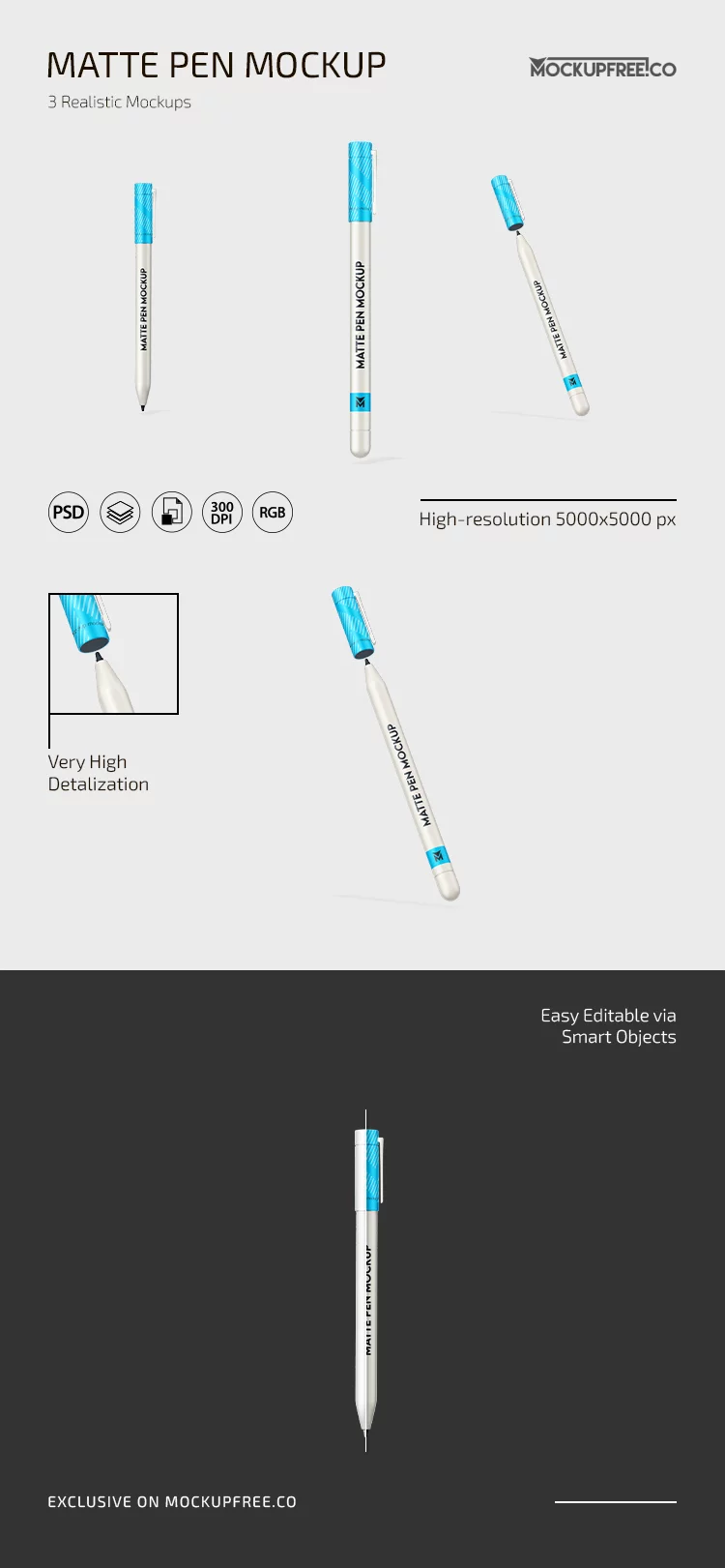 Matte Pen PSD Mockup