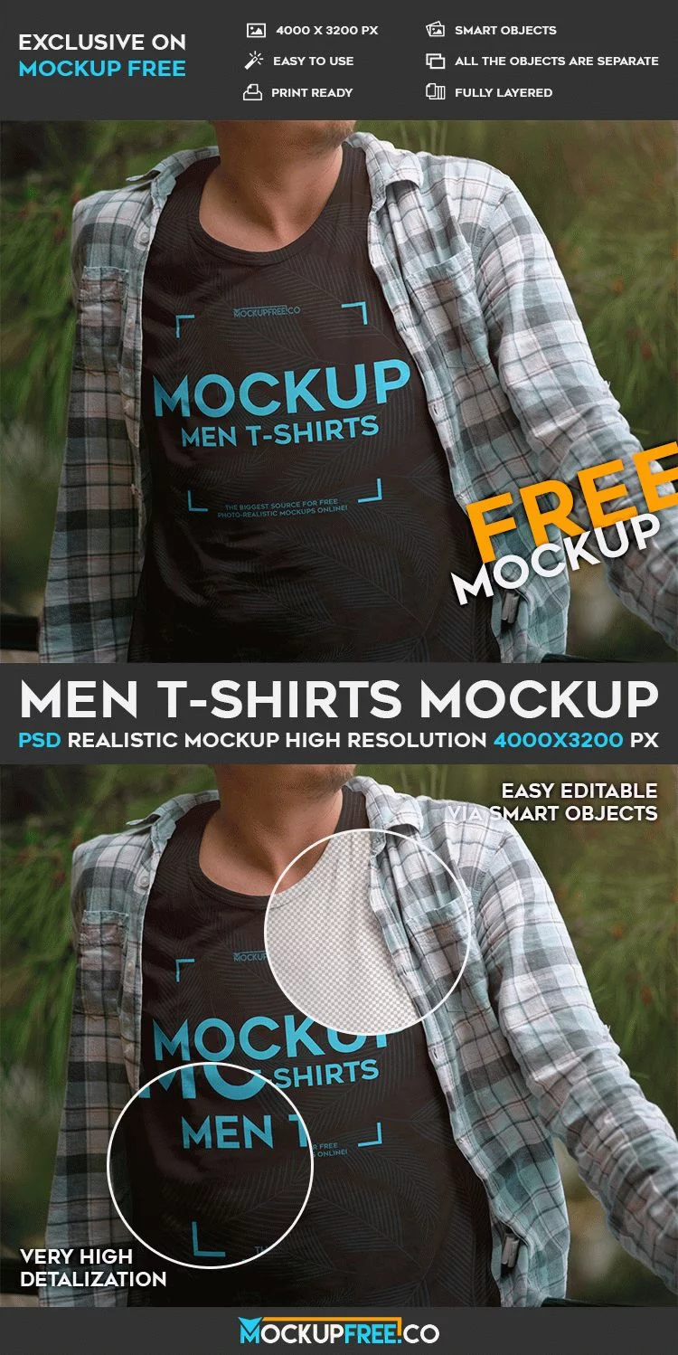 Men T-shirts – Free PSD Mockup