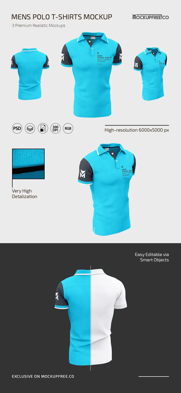 Men’s Casual Polo T-Shirt PSD Mockup Set