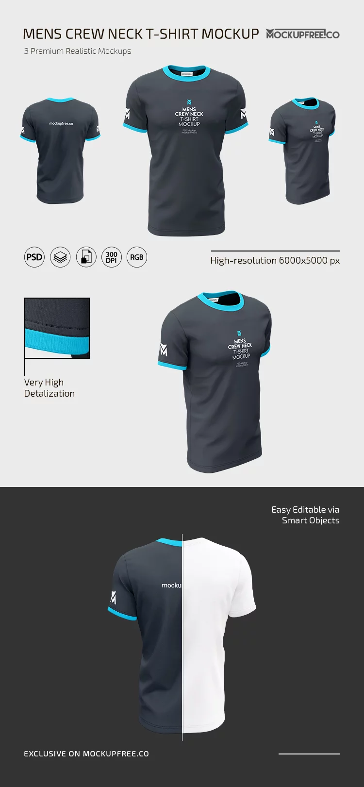 Men’s Crew Neck T-Shirt PSD Mockup Set