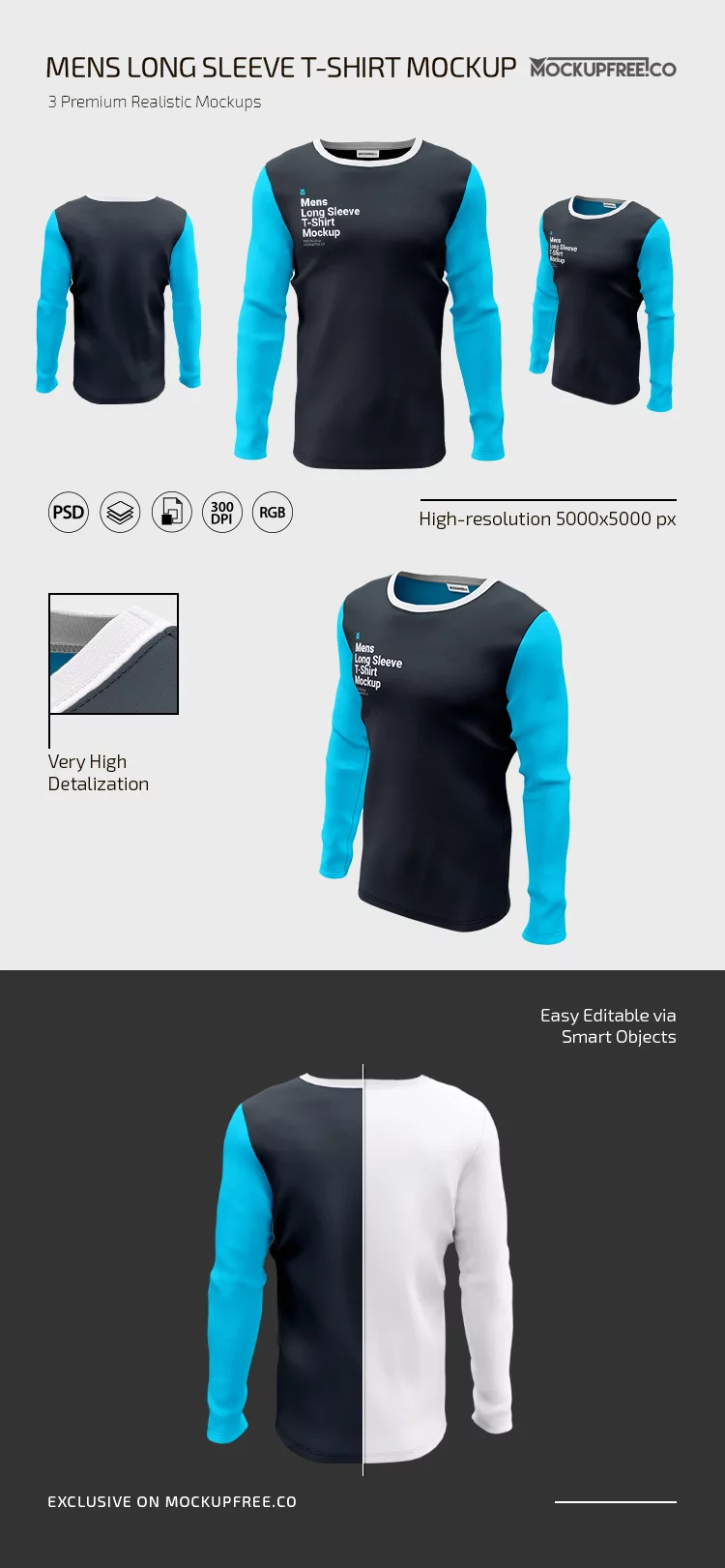 Men’s Long Sleeve T-Shirt PSD Mockup