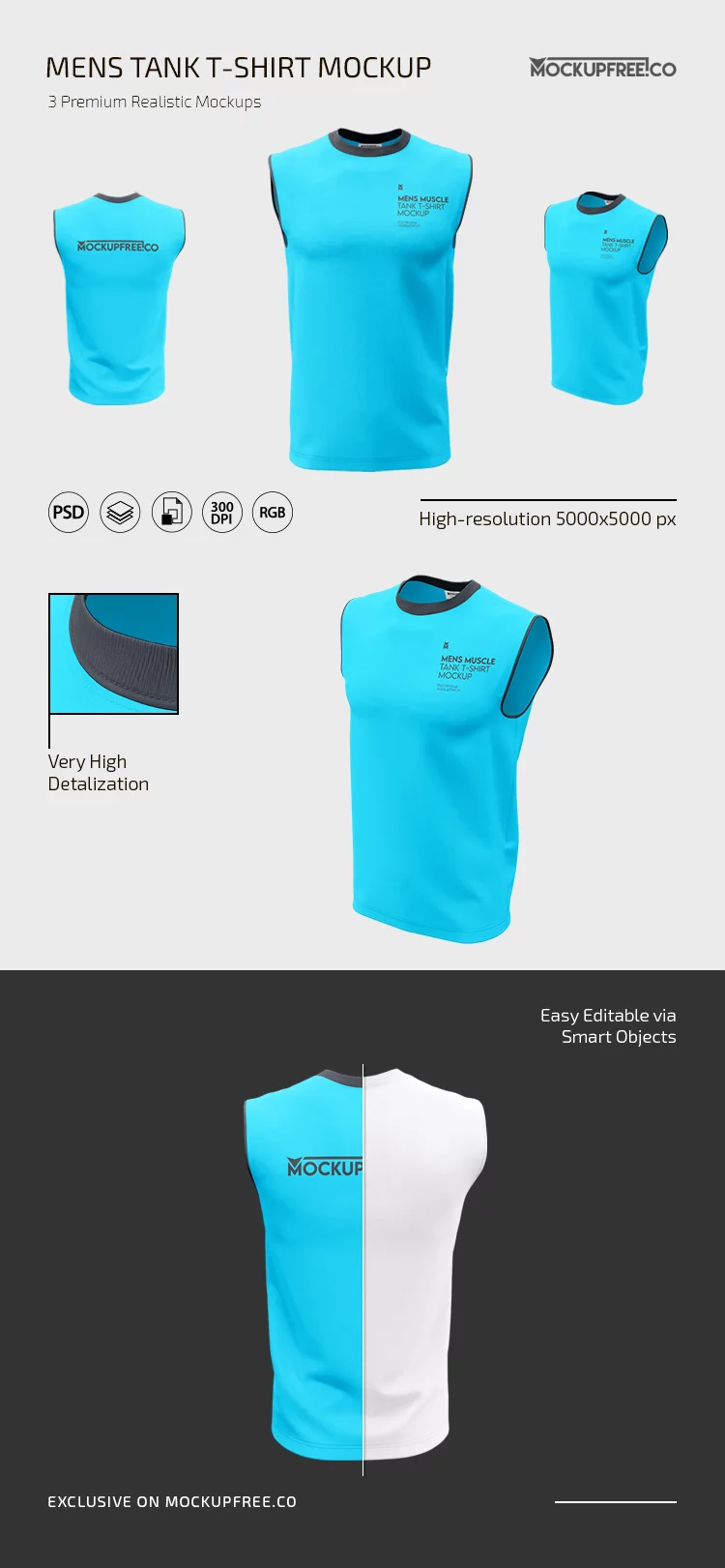 Men's Muscle Tank T-Shirt Mockup Template Set in PSD