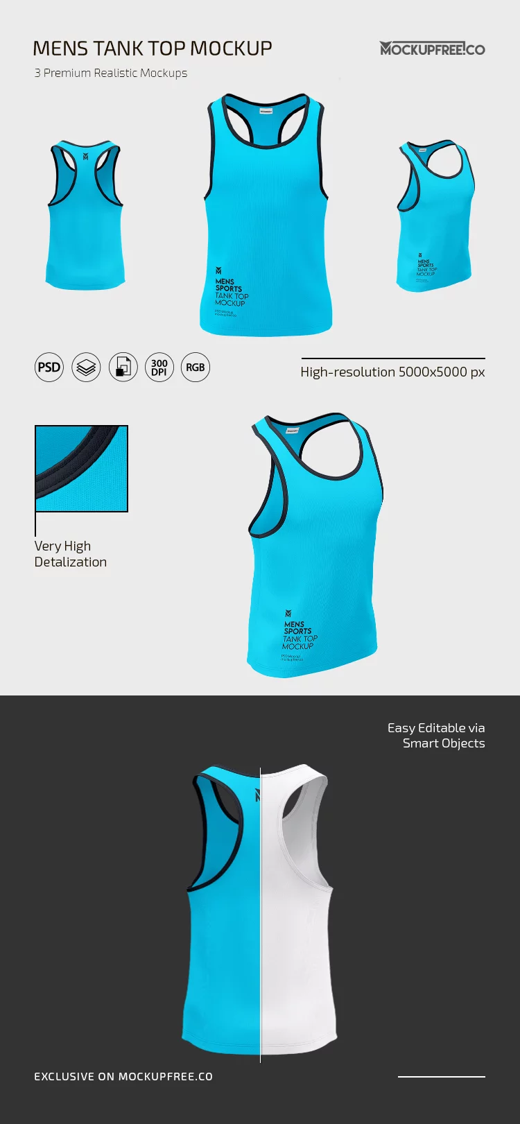 Men's Sports Tank Top Mockup Template Set in PSD