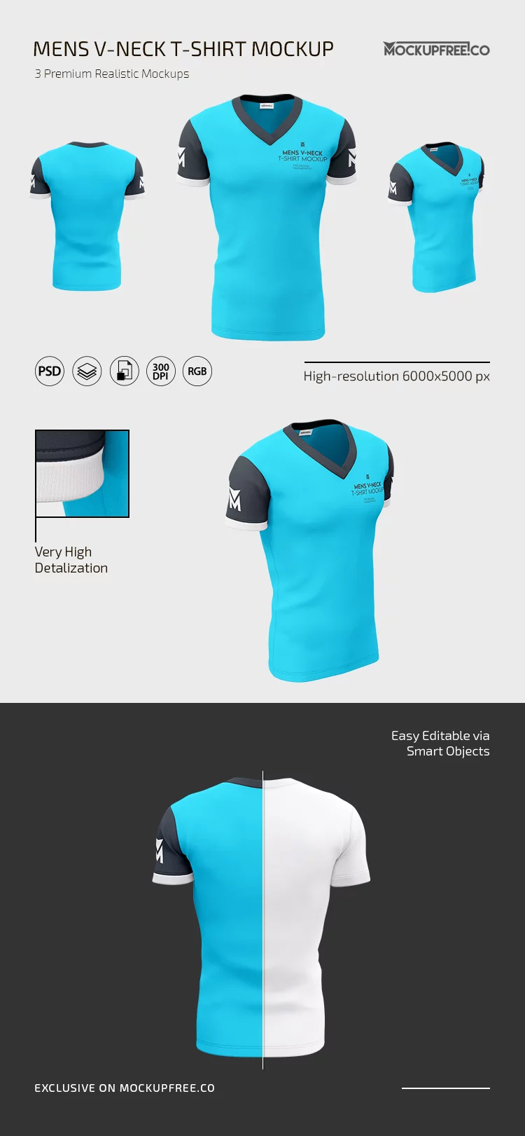 Men’s V-Neck T-Shirt PSD Mockup Set