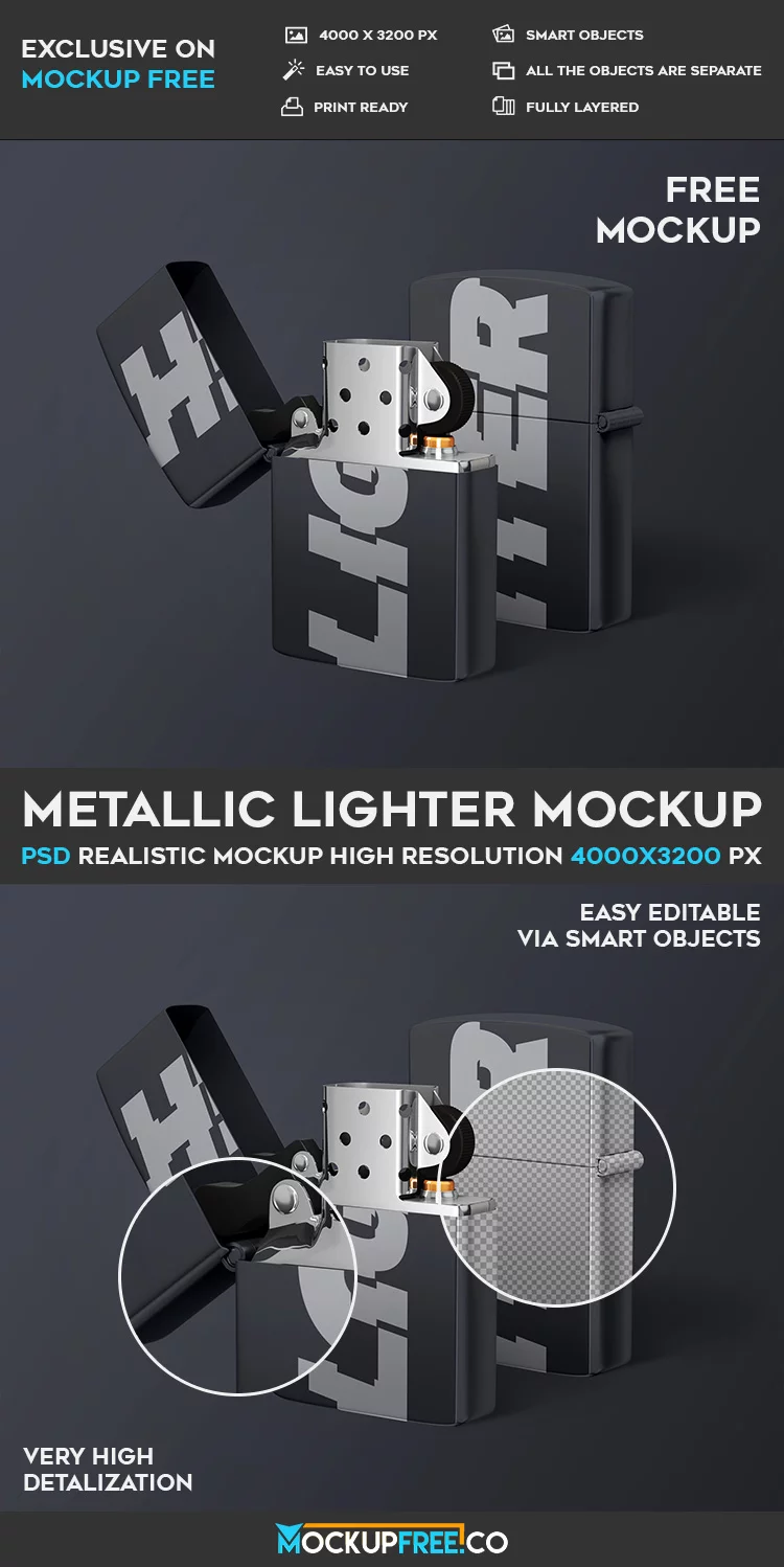Metallic Lighter – Free PSD Mockup