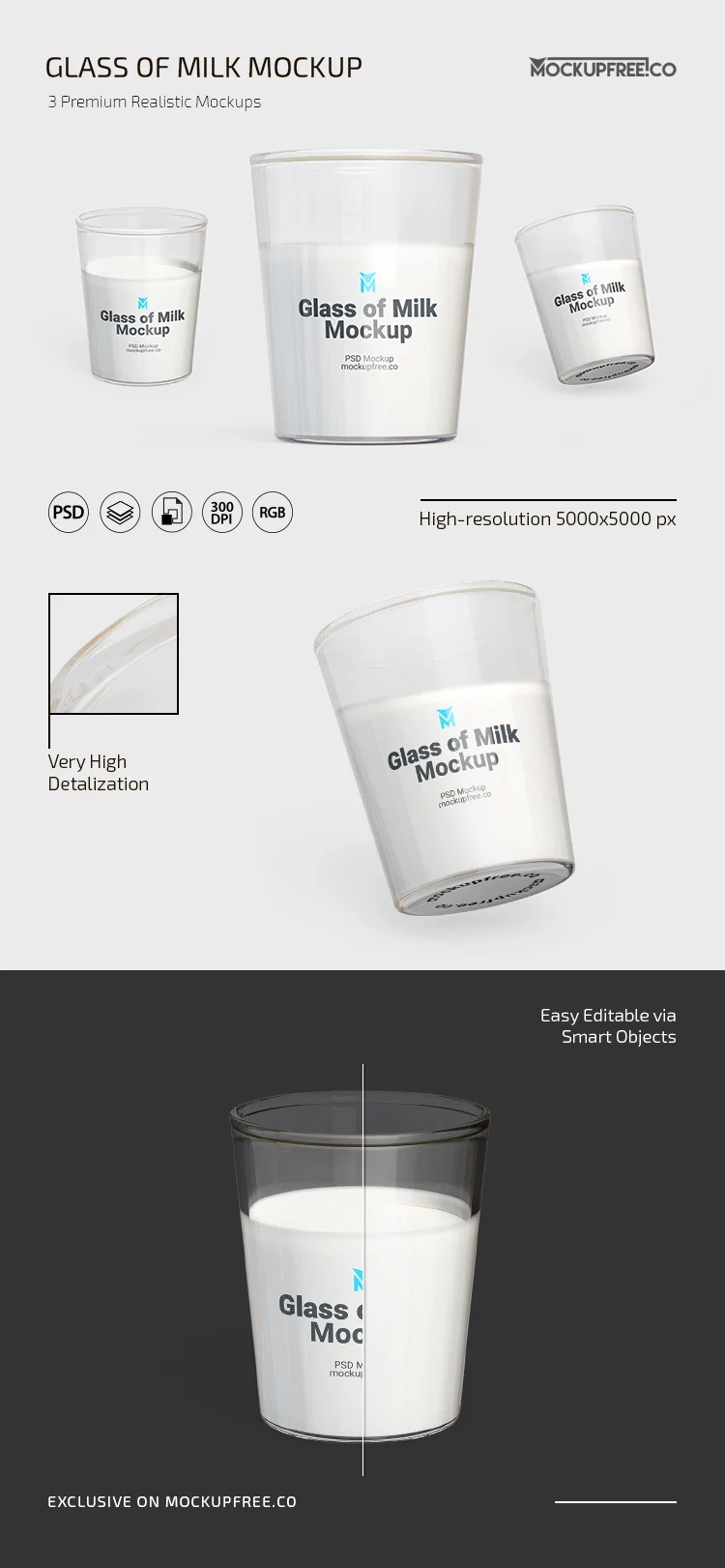 Milk Glass Mockup PSD Template Set