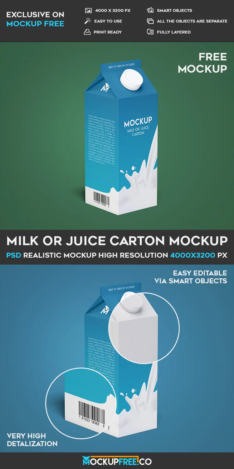 Milk or Juice Carton – Free PSD Mockup