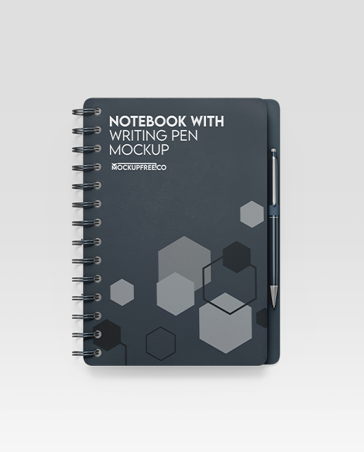 Notebook With Writing Pen Mockup PSD Set for Photoshop