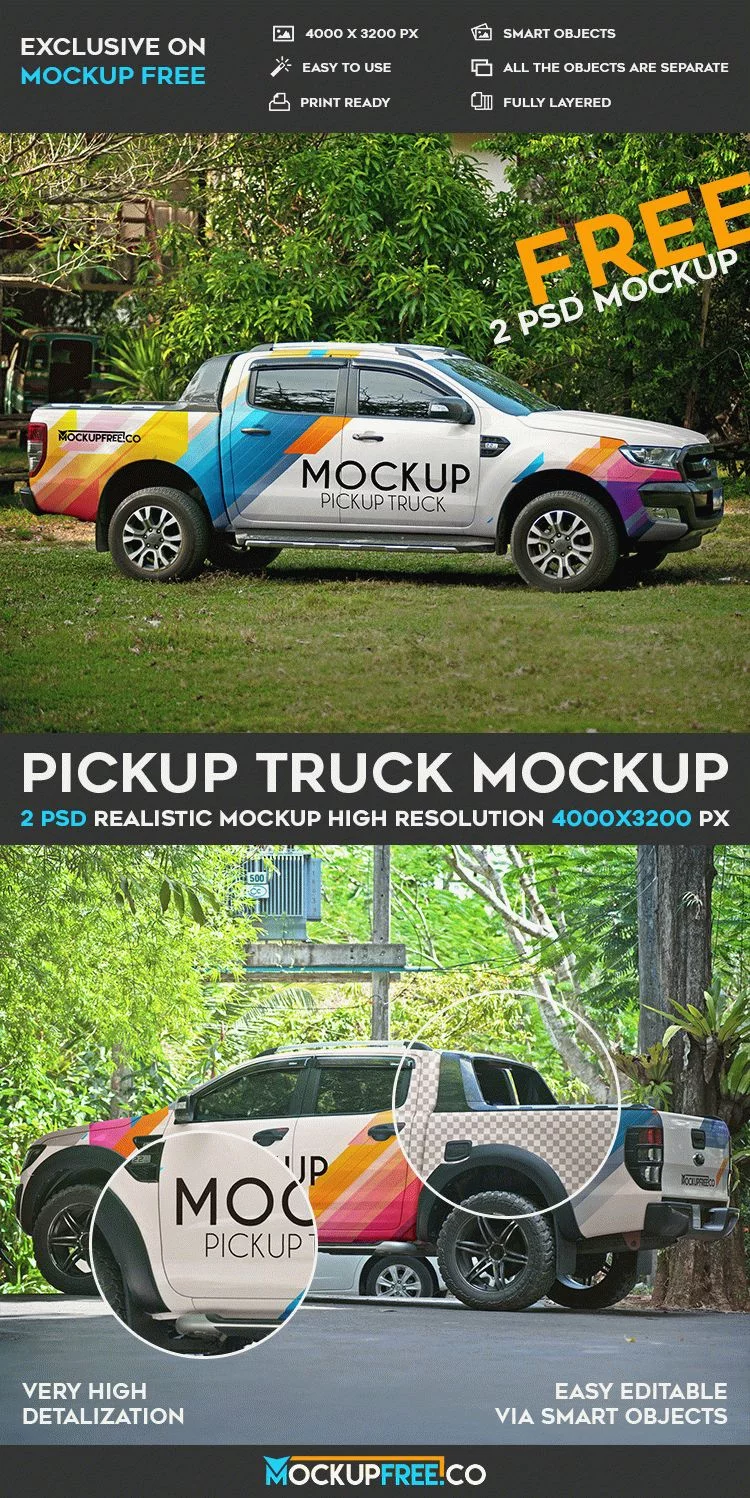 Pickup Truck Free PSD Mockups