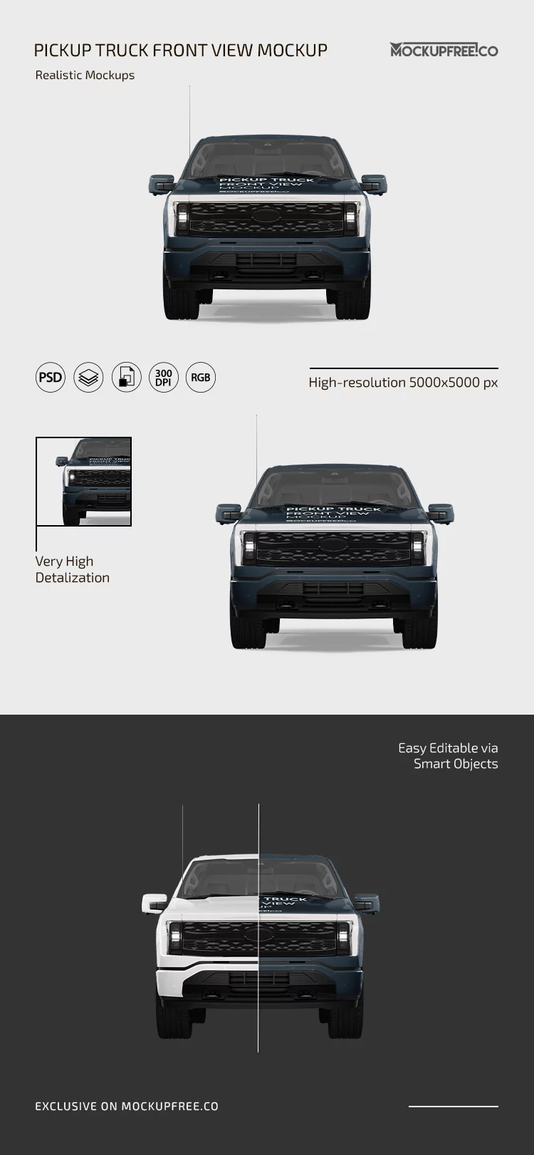 Pickup Truck Front View Mockup