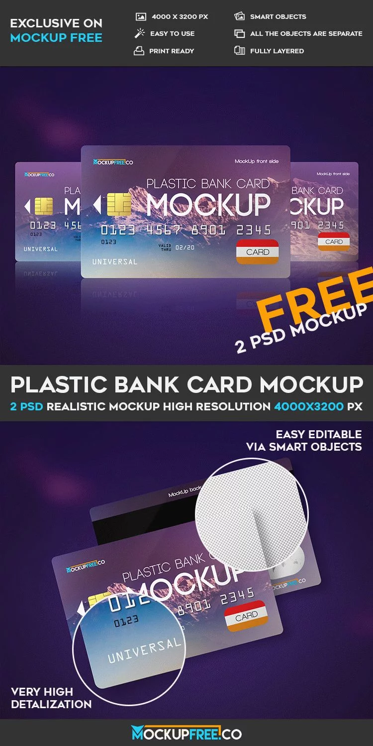 Plastic Bank Card – 2 Free PSD Mockups