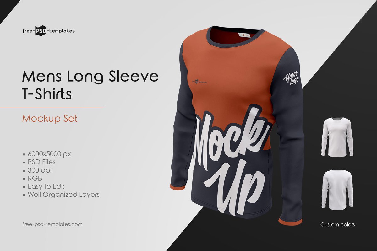 Mens Long Sleeve T-Shirts MockUp Set | Mockupfree.co