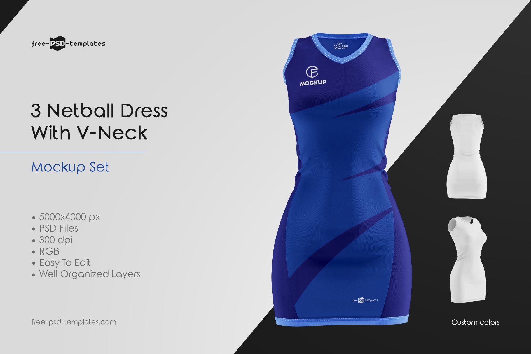 Download Netball Dress With V-Neck Mockup Set | Download