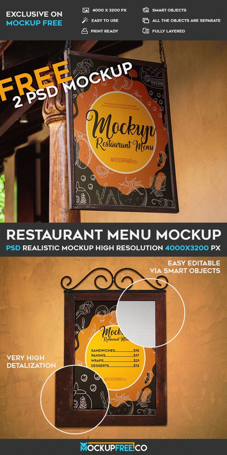Restaurant Menu – 2 Free PSD Mockups