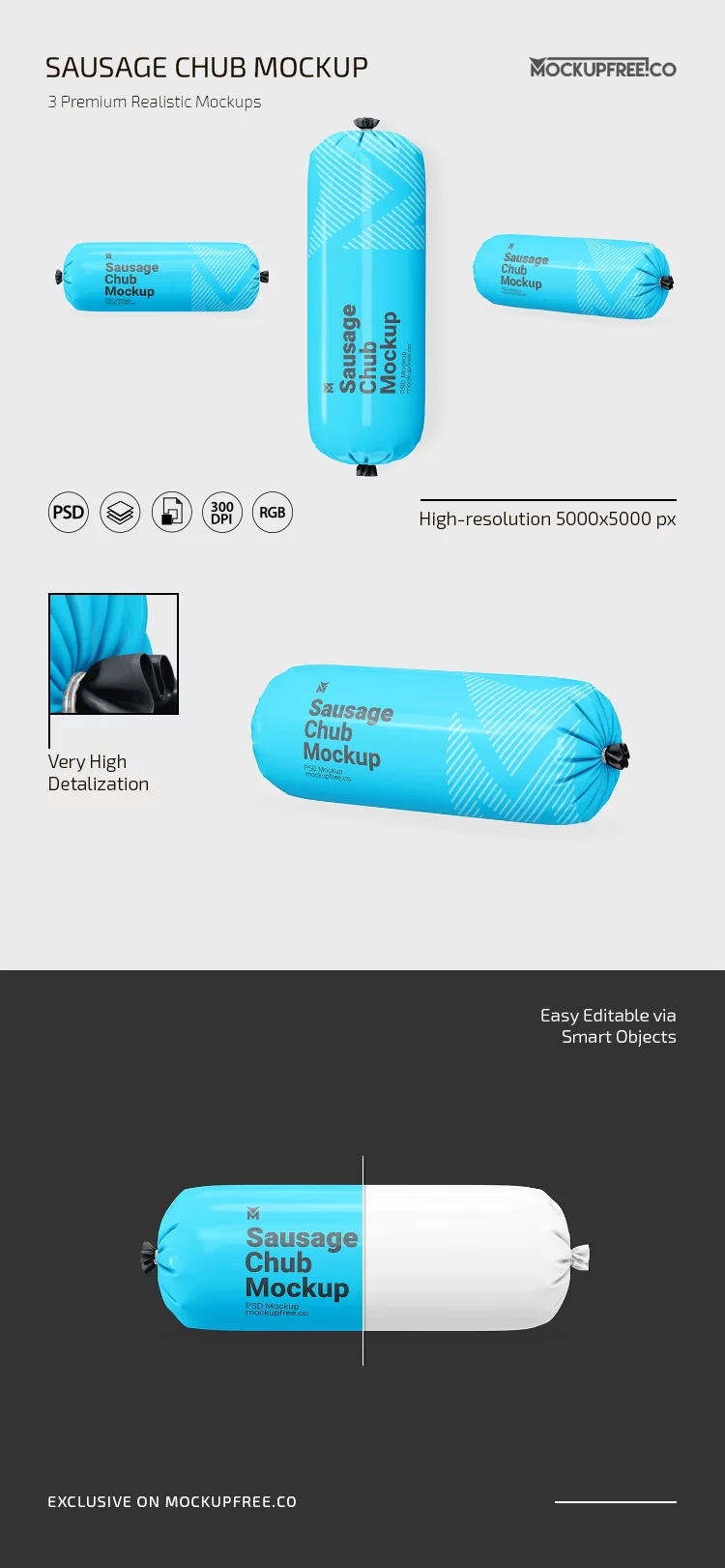 Sausage Chub Mockup PSD Template Set