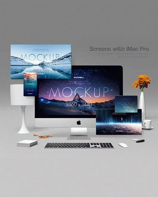Screens with iMac Pro – 2 Free PSD Mockups
