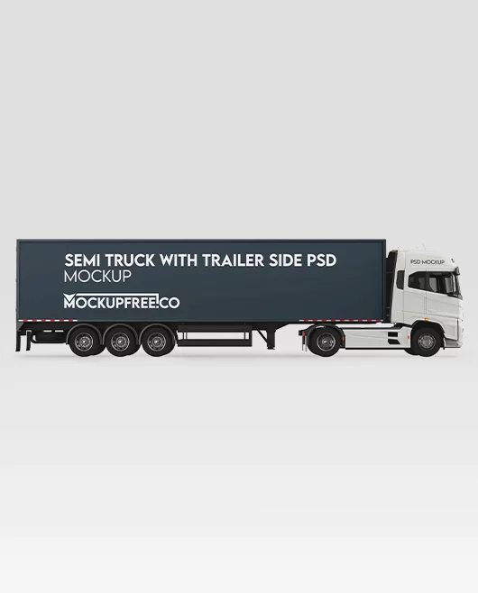 Semi Truck With Trailer Side PSD Mockup