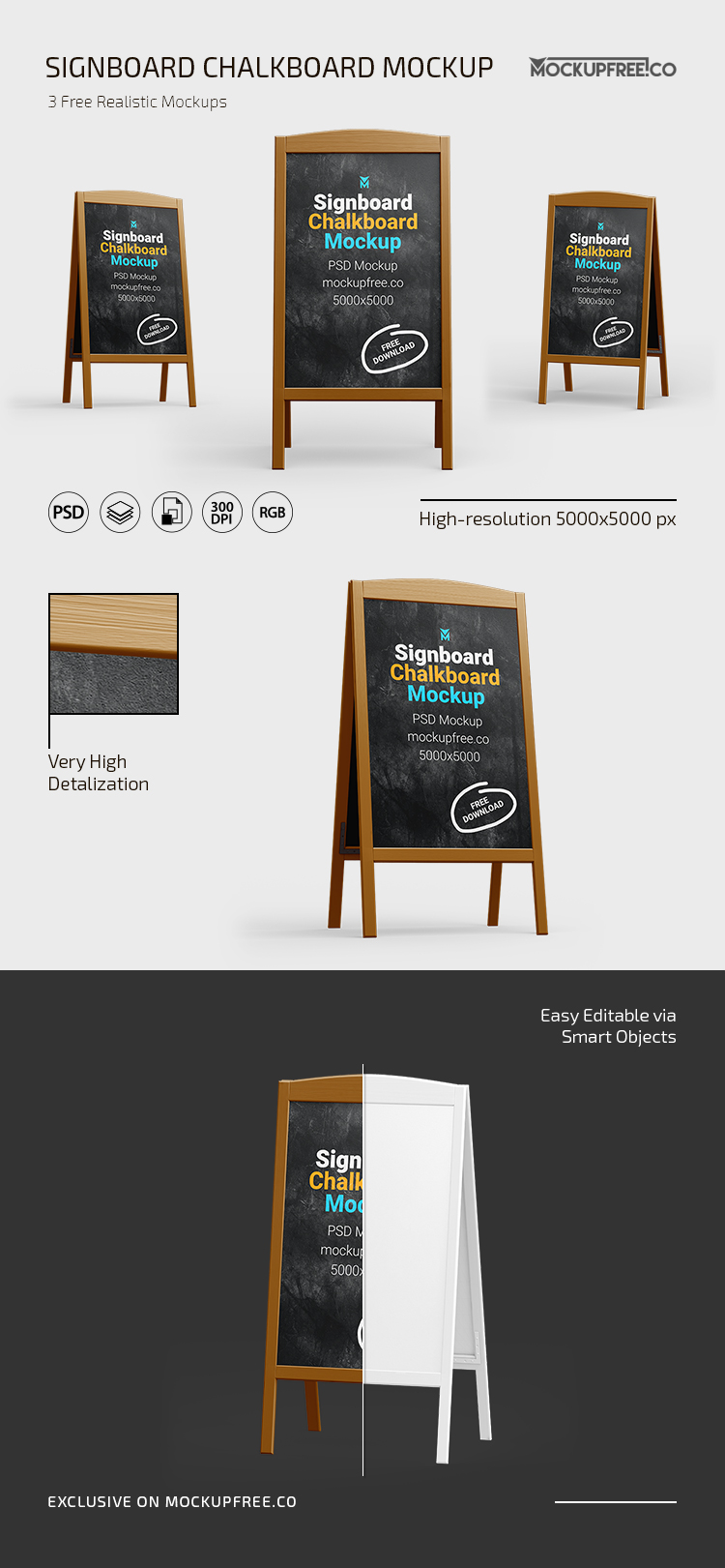 Signboard Chalkboard Mockups for Adobe (PSD)