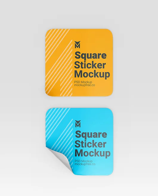 Square Sticker PSD Mockup