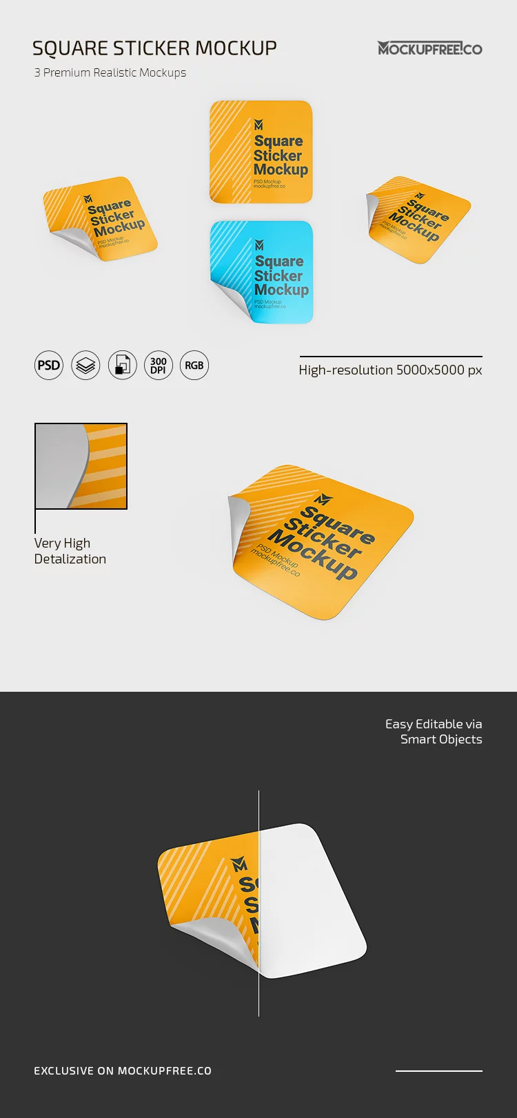 Square Sticker PSD Mockup