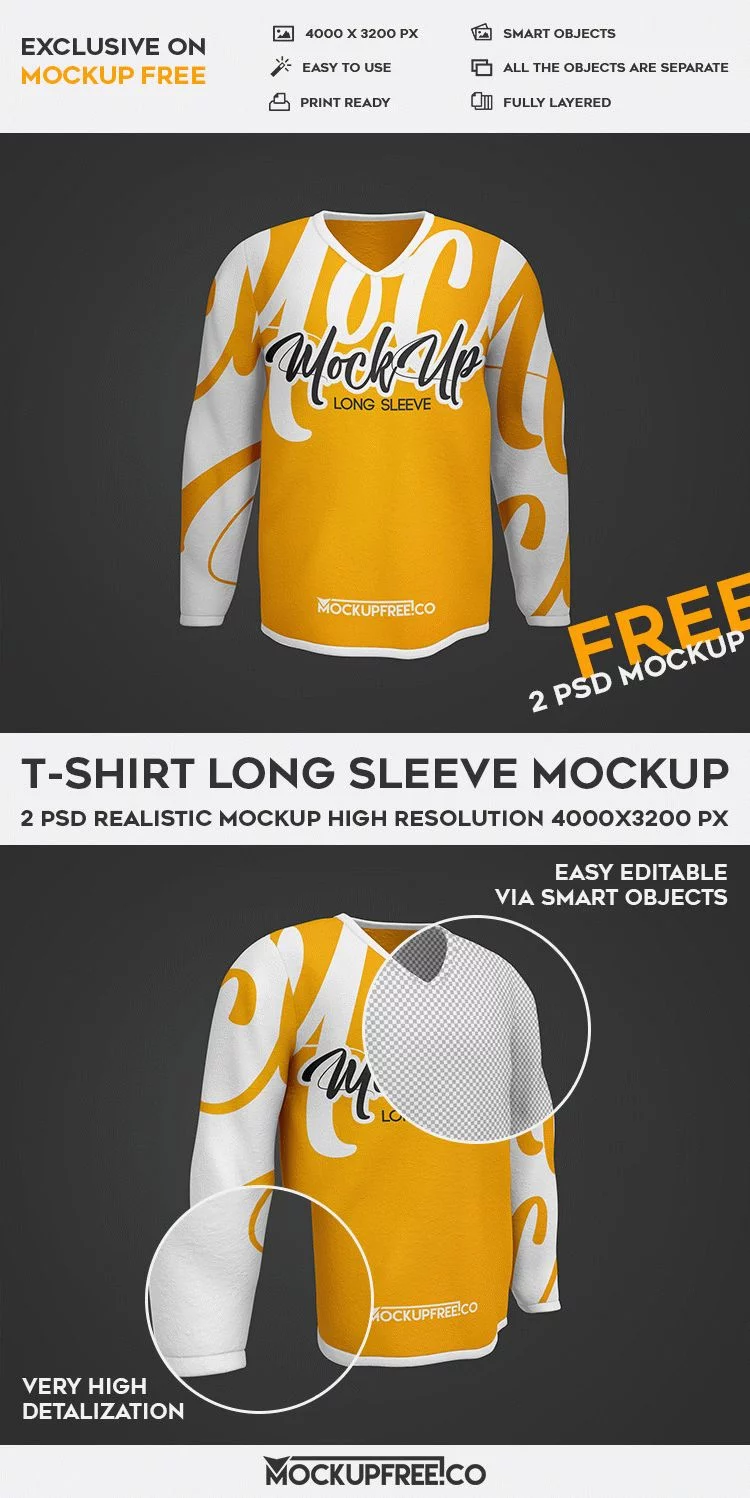 T-Shirt Long Sleeve – 2 Free PSD Mockups