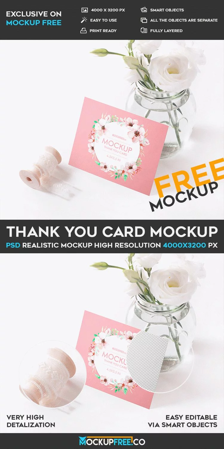 Thank You Card – Free PSD Mockup