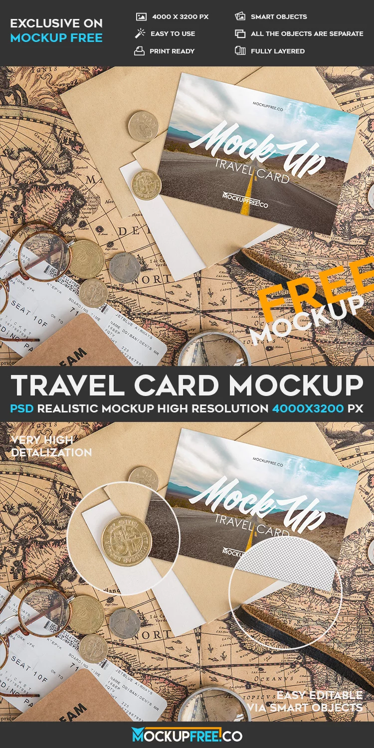 Travel Card – Free PSD Mockup
