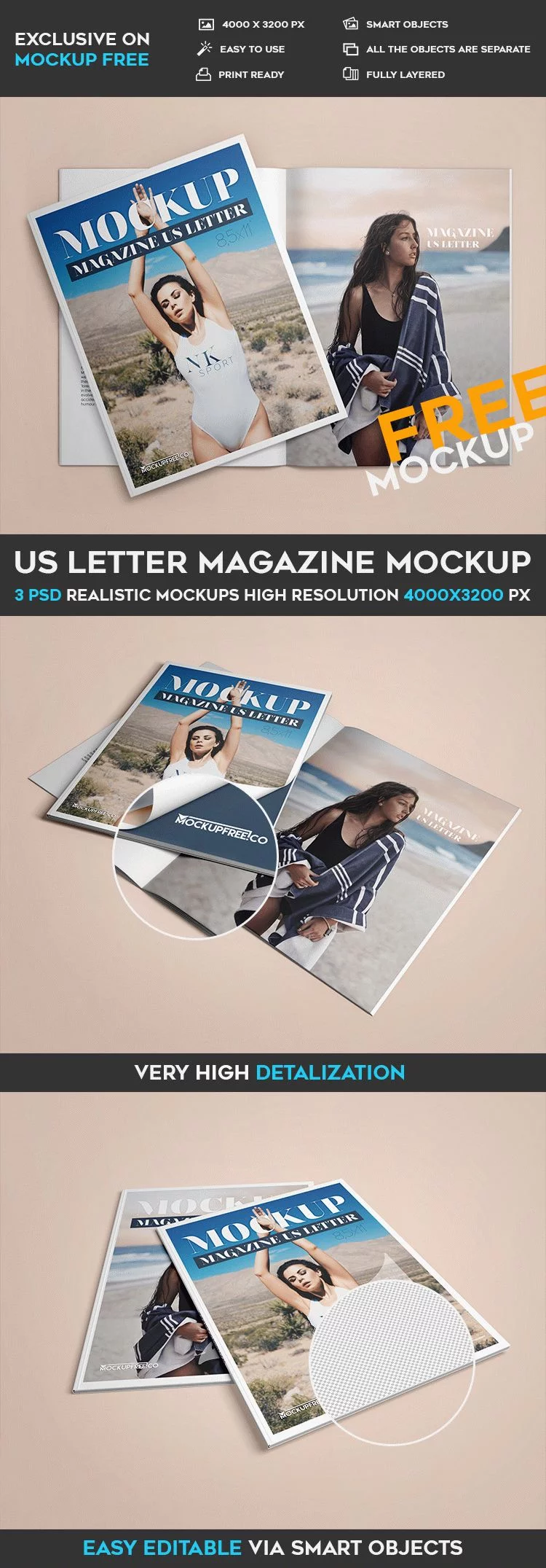 US Letter Magazine – 3 Free PSD Mockups