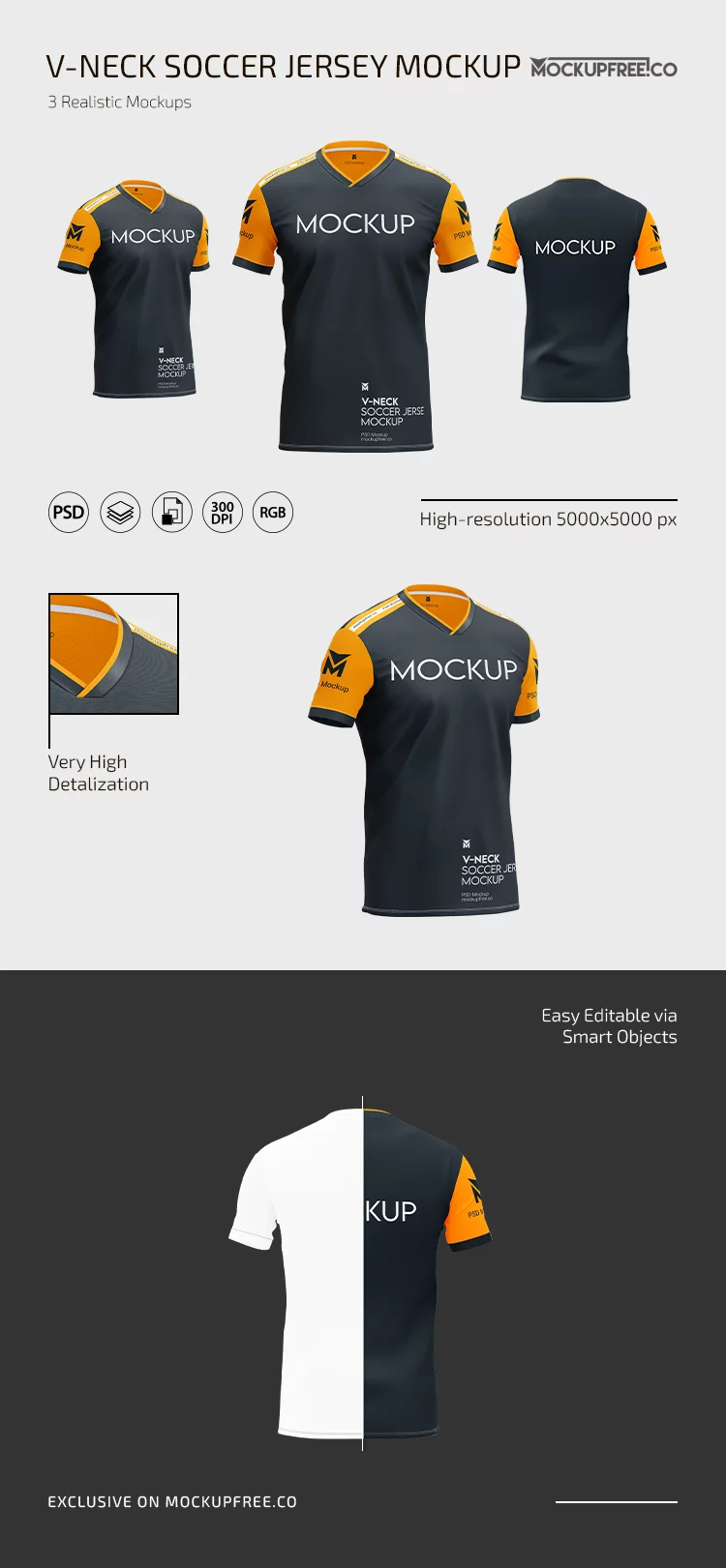 3D Soccer Jersey V-Neck Kit Mockup