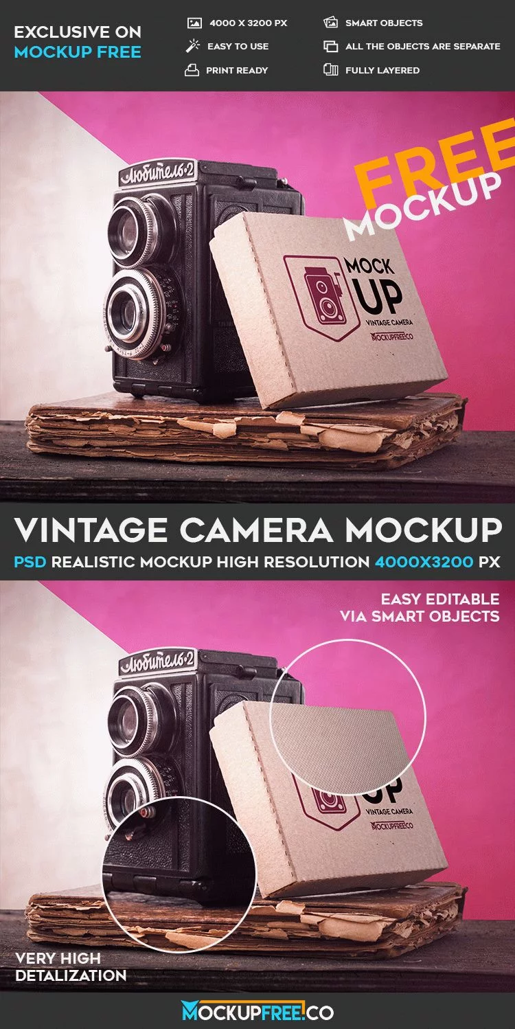 Vintage Camera – Free PSD Mockup