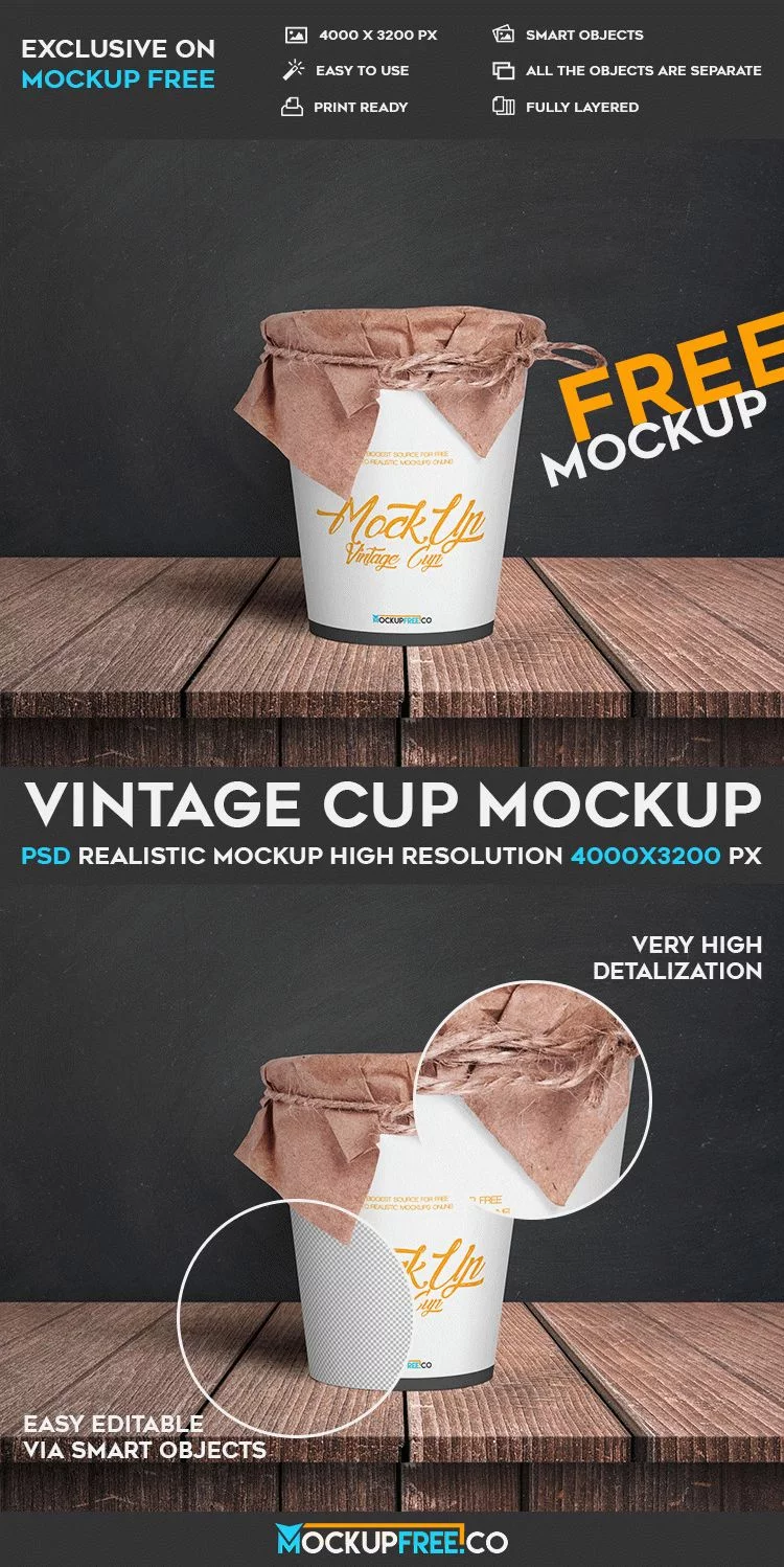 Vintage Cup – Free PSD Mockup