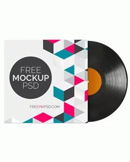Free Vinyl Record with Cover PSD Mockup