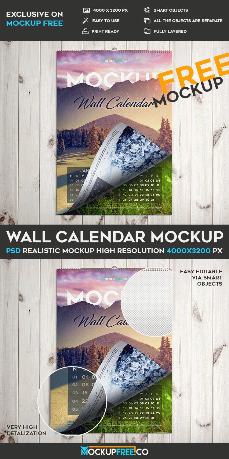 Wall Calendar – Free PSD Mockup