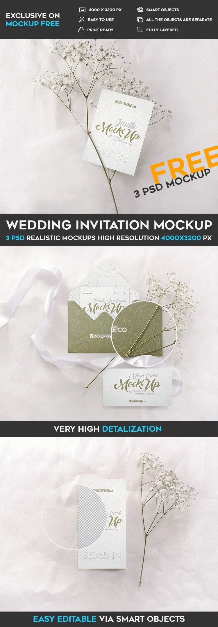 Wedding Invitation – 3 Free PSD Mockups