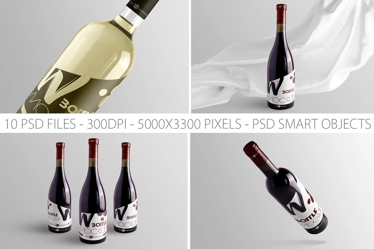 Wine Bottle PSD Mockup Set