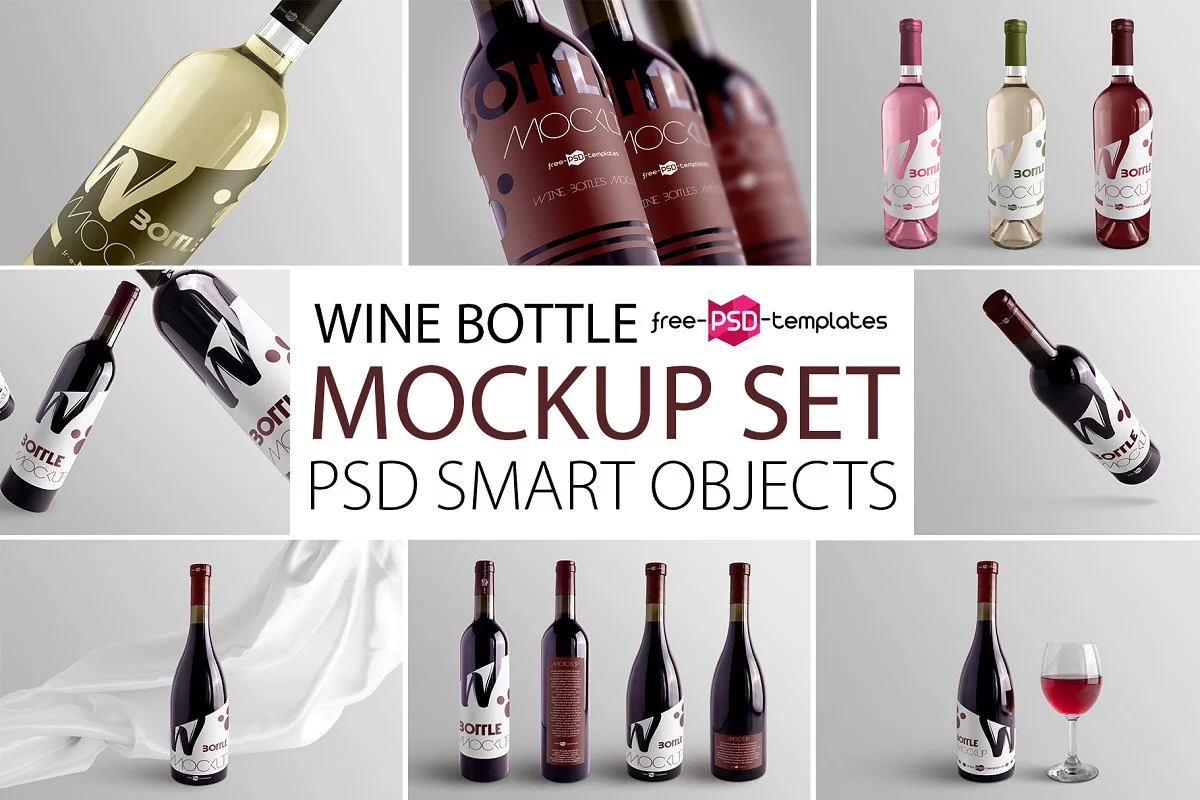 Wine Bottle PSD Mockup Set