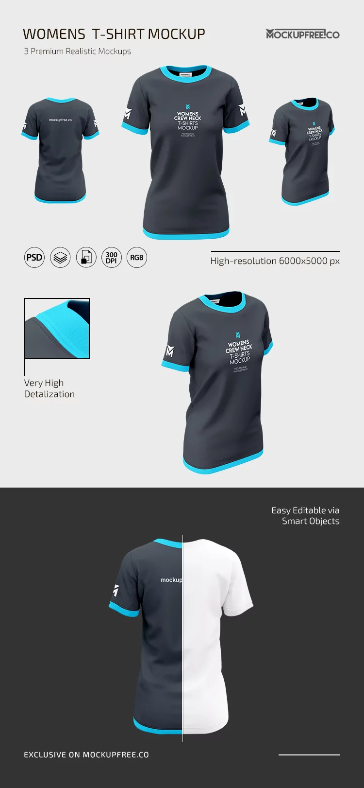 Women’s Crew Neck T-Shirt PSD Mockup Set