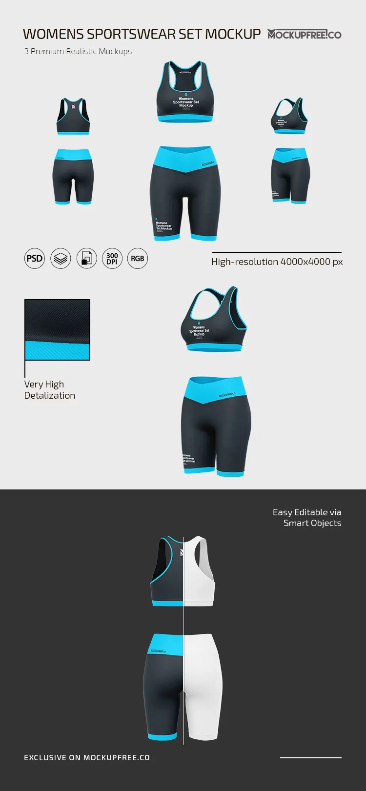 Women's Sportswear Mockup Template Set in PSD